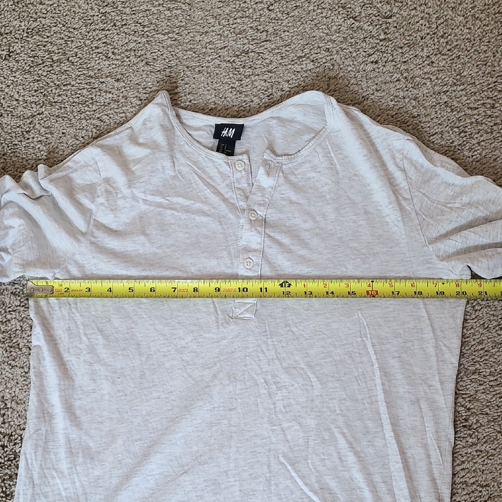Light Gray Long Sleeve Henley Shirt Roll Up Sleeves - Picture 13 of 14